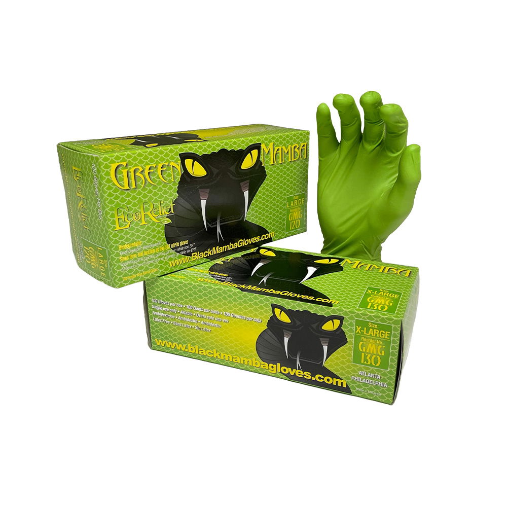 Black Mamba - Green Mamba Biodegradable Gloves Large x 100
