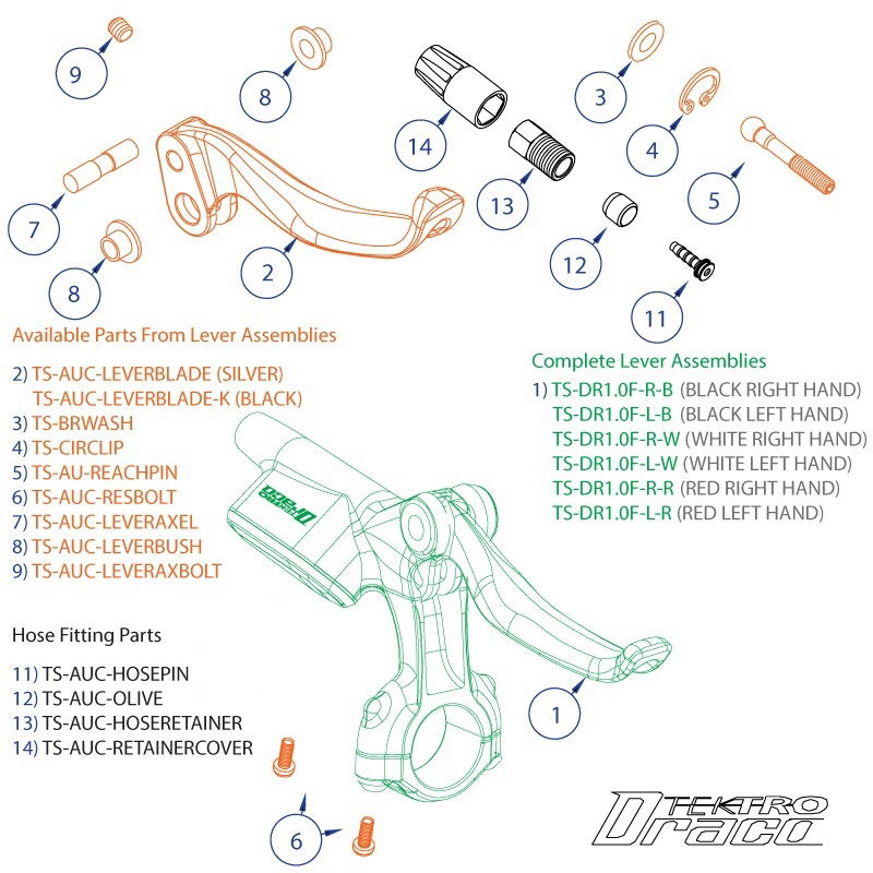 Tektro Spares - '11 Draco Lever Assembly - White/Black - LHS
