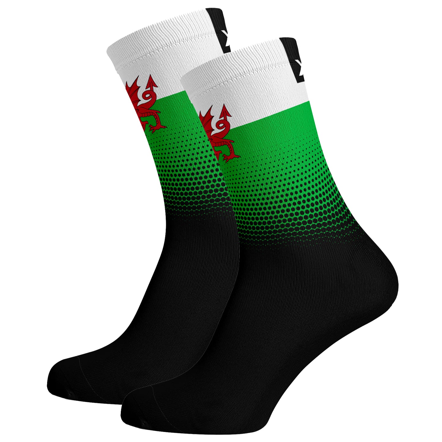 Sox Footwear Wales Flag Black Premium Crew Socks - Large (UK 8-12)