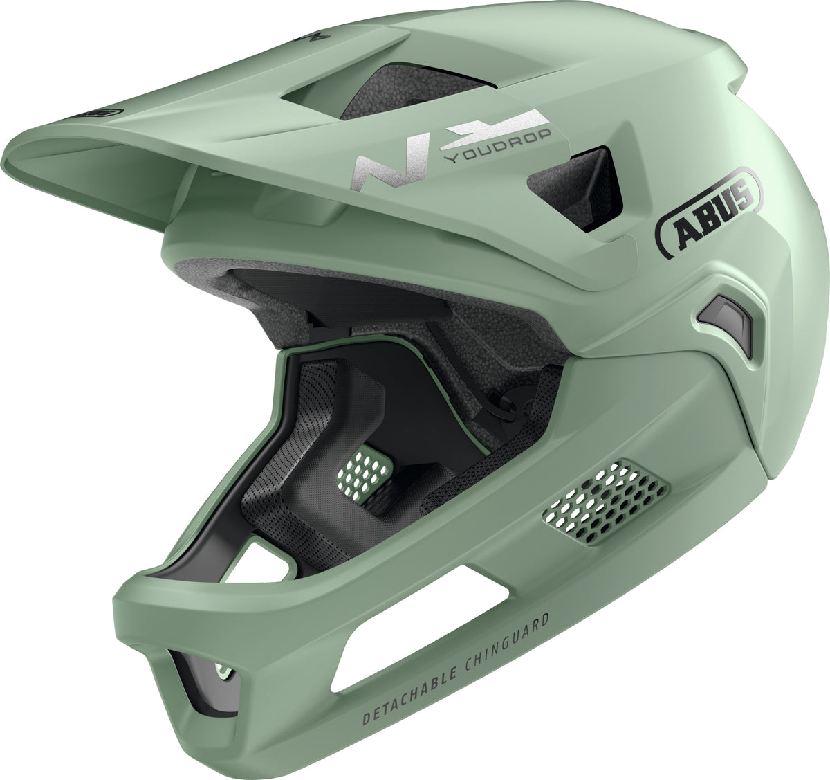 ABUS YouDrop FF Kids Full Face MTB Helmet in Mist Green (48-55cm)
