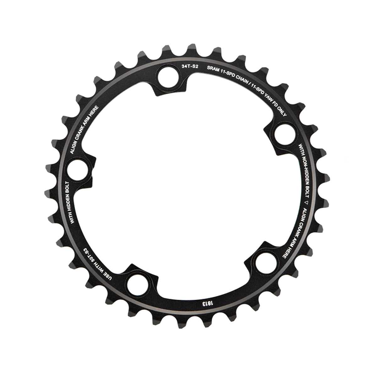 SRAM Chain Ring Road Red B2 X-Glide 53T Yaw 11 Speed S3 130 Alum5mm Black Black 2-Pin (53-39): BLACK 11SPD 53T