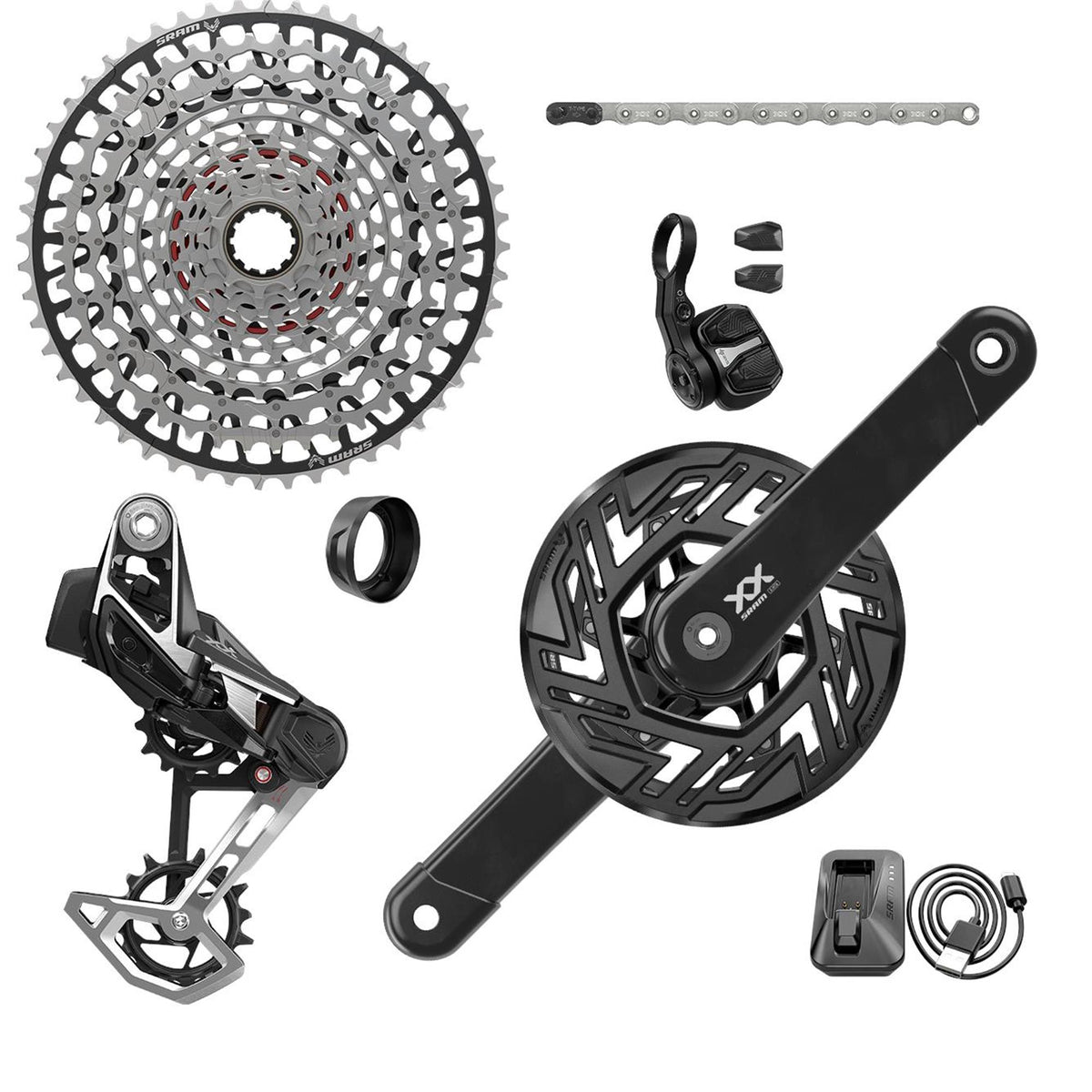 SRAM Eagle 90 Groupset EMTB BOSCH (RD, Single Click Trigger wClamp, FC Eagle 90 wCap, CR T-Type 36T, Clip-on Guard, GX T-Type chain 126l, CS XS-1275 BLK 10-52t):  170MM